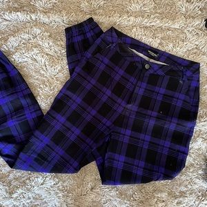 black and purple plaid pants